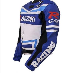 SUZUKI MOTORCYCLE LEATHER NEW BLUE RIDING JACKET SIZE LARGE